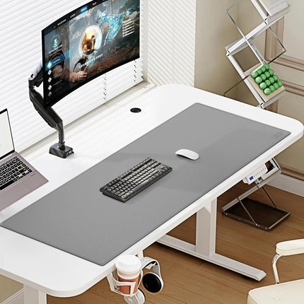Cacoy 100x40cm Leather Desk Pad Blotter, PU Leather Desk Protector Mat, Large Gaming Mouse Pad for Desktops and Laptops - Grey