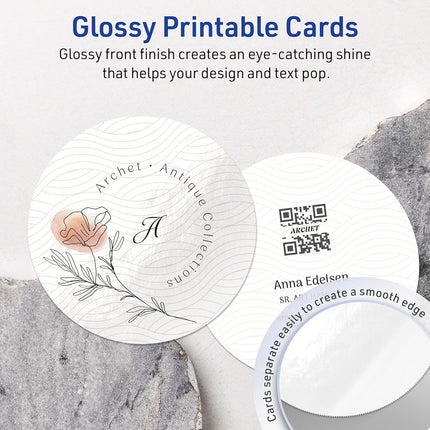 Avery Printable Round Cards, Sure Feed Technology, 3" Diameter, Glossy White Cardstock, Print-To-The-Edge, Laser/Inkjet Printable, 300 Total, Great for Business Messaging