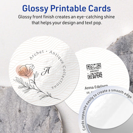 Avery Printable Round Cards, Sure Feed Technology, 3" Diameter, Glossy White Cardstock, Print-To-The-Edge, Laser/Inkjet Printable, 300 Total, Great for Business Messaging