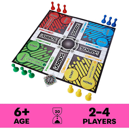 Giant SORRY! Classic Family Board Game Indoor Outdoor Retro Party Activity with Oversized Gameboard & Pieces, for Kids and Adults Ages 6 & up