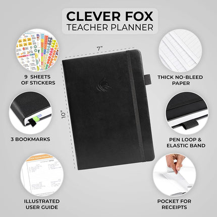 Clever Fox 2021 Teacher Planner – School Year Planner with Calendars & Lesson Plans – Teacher Plan Book for Classroom & Homeschool Organization - Undated, 7x10”, Hardcover (Black)