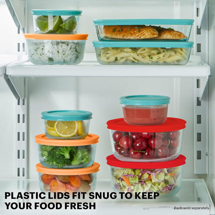 Pyrex Simply Store Rectangular Glass Food Containers – Durable Tempered Glass, Dishwasher Freezer Microwave Oven Safe – Multi-Coloured Lids, 10 Piece Set, 3, 6 and 11-Cup Capacity