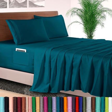 Elegant Comfort 4-Piece Bed Sheet Set - Luxury Bedding 1500 Premium Hotel Quality Microfiber, All Around Elastic 18-24 Inches Deep Fitted Sheet- Extra Deep Pocket Sheets, King, Marine Teal