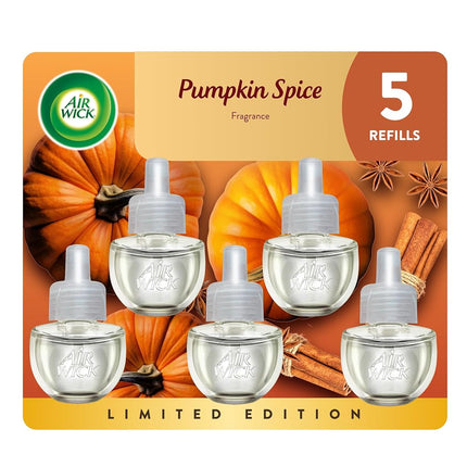 Air Wick Ambientador Eléctrico Recambio, 5 unidades, Calabaza Especiada, Ambientador, Aceites Esenciales, Aroma de Otoño, Decoración de Otoño
