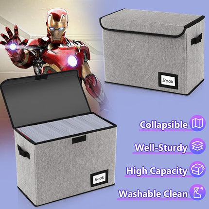 YNSZAS 5 Pack Comic Book Storage Boxes, 15.8" X 7.8" X 11.8", Collapsible Comic Short Box, Holds 160-180 Collection Comic Book Container Holder Shelf Protector Organizer Bin (Grey)