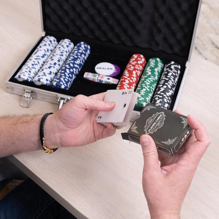 Sunny Days Entertainment Elbow Room Games 300 Piece Poker Set, Includes Colored Chips, Dice, Dealer and Blind Chips, Deck of Cards in a Carrying Case