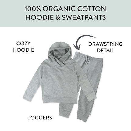 Conjunto de sudadera con capucha y pantalón de chándal ligeros HonestBaby 100 % algodón orgánico para niños pequeños y bebés, color gris jaspeado (paquete de 2), 12 meses, gris jaspeado (paquete de 2), 12 meses