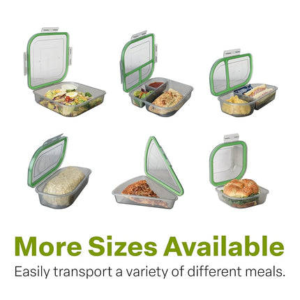 MyGo Container Large To-Go 3-Compartment Food Container, 9-3/8" X 9-3/8" X 2-1/2", Reusable, Microwave Safe, NSF Certified, Smoke/Green