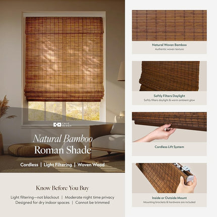 CHICOLOGY Bamboo Roman Shades - Customer Favorite Blackout Blinds for Windows, Premium Quality, Ideal for Home, Moose (Blackout) Brown, 23" W X 64" H