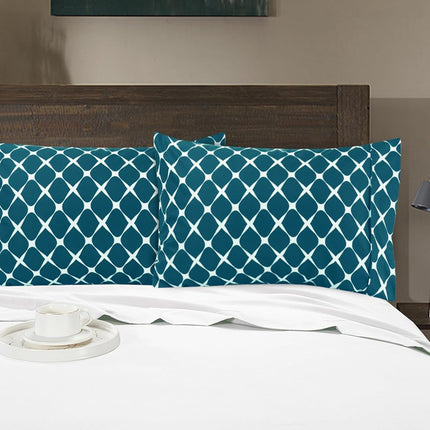 Elegant Comfort Luxury Ultra-Soft 2-Piece Pillowcase Set - 1500 Premium Hotel Quality Microfiber Double Brushed - Wrinkle Resistant, King Size, Bloomingdale Pattern Teal