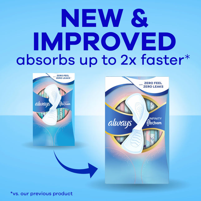Always Infinity Feminine Pads For Women, Size 5 Extra Heavy Overnight Absorbency, Multipack, With Flexfoam, With Wings, Unscented, 22 Count x 6 Packs (132 Count total)