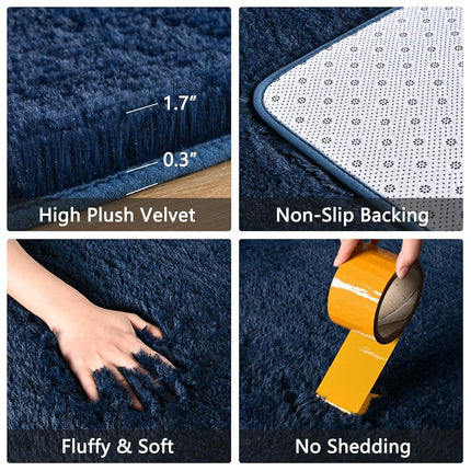 FALARK Soft Navy Blue Runner Rugs for Bedroom, 2x6 ft Bedside Rug Plush Fluffy Carpets, Shag Furry Modern Area Rug Carpet for Living Room Girls Kids Room Nursery Home Decor, Navy Blue