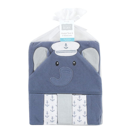 Hudson Baby Serviette à Capuche et Cinq Gants de Toilette pour Bébé Unisexe, Éléphant Marin, Taille Unique