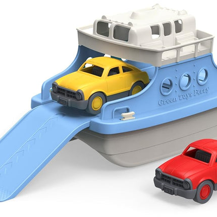 Green Toys Ferry Boat with Mini Cars Bathtub Toy, Blue/White