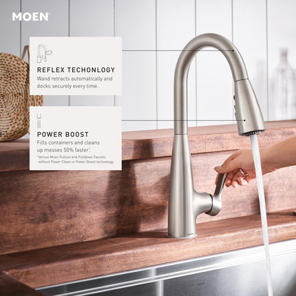 Moen 87627SRS Haelyn Single-Handle Pull-Down Sprayer Kitchen Faucet with Reflex and Power Clean, Spot Resist Stainless