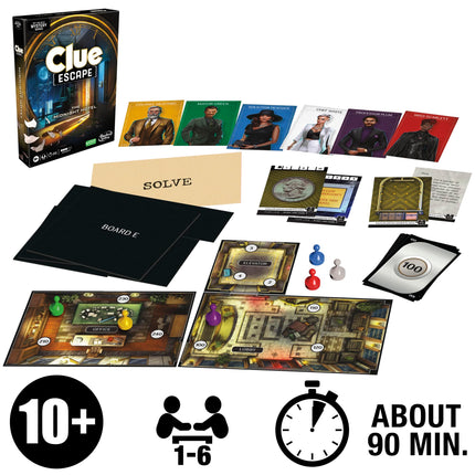Juego de mesa Hasbro Gaming Cluedo Escape: El hotel de medianoche, juego de escape Cluedo, juegos de misterio de una sola resolución, juegos familiares para mayores de 10 años, de 1 a 6 jugadores, 90 minutos de media (F6417)