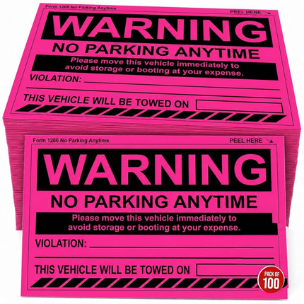100 MESS Parking Violation Stickers Hard to Remove - Pink Tow Warnings - No Parking Stickers - Bad Parking Stickers - Super Sticky Warning Stickers for Towing Parked Cars 8x5 in, Pink
