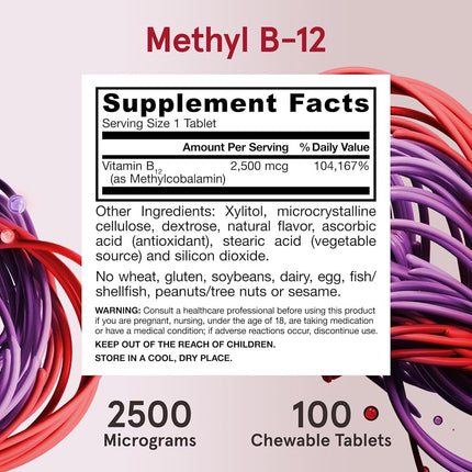 Jarrow Formulas Methyl B-12,Supports Brain Cells and Nerve Tissue, 2500 mcg, 100 Lozenges
