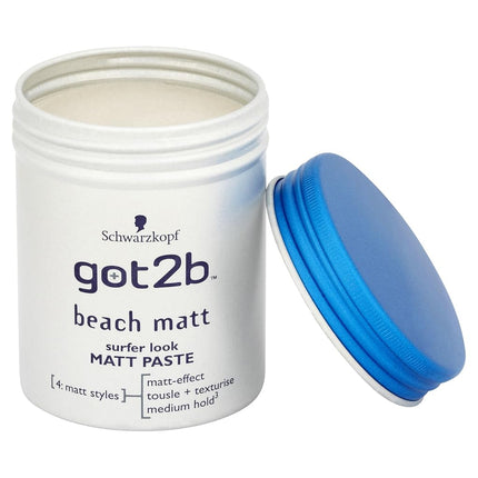 Schwarzkopf got2b Beach Matt Texturising Matt Paste, Medium Hold, Silicone Free, 100 ml - Pack of 6