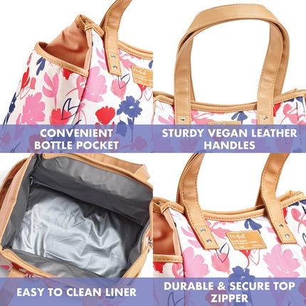 Sac à déjeuner Fit & Fresh pour femmes, sac à déjeuner isotherme pour femmes pour le travail, grande boîte à déjeuner étanche et résistante aux taches pour femmes avec contenants et gobelet assorti, fermeture éclair, sac à déjeuner Westerly, motif floral
