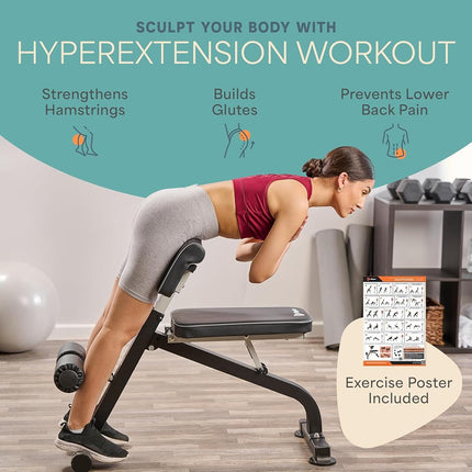 LifePro Multipurpose Roman Chair - Foldable Back Extension & Ab Workout Bench - Versatile At-Home Hyperextension for Whole-Body Training (Grey)