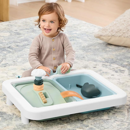 Skip Hop Discoverosity 3-in-1 Toddler Sensory Table with 13 Nature-Inspired Sensory Tools 8-Page Activity Guide 2 Bins and 2 Convertible lids, Age 18m+