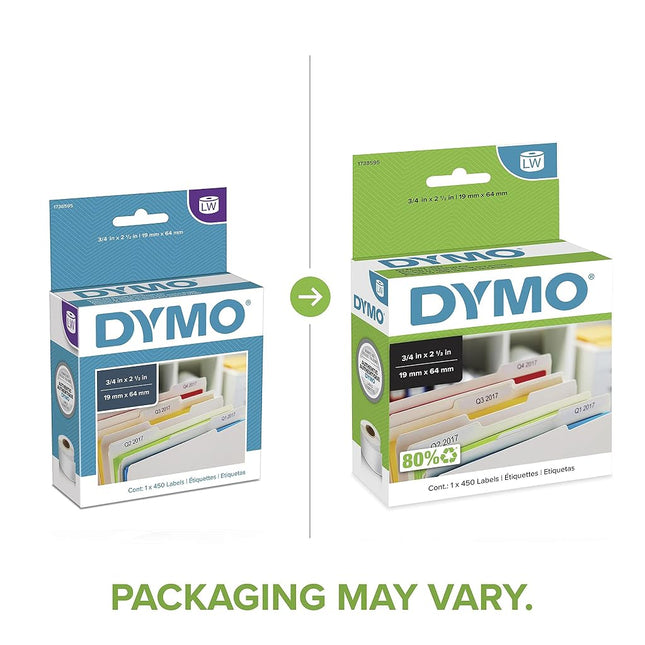 DYMO Authentic LW Barcode Labels for LabelWriter for Label Printers, White, 3/4'' x 2-1/2'', 1 roll of 450 (1738595)