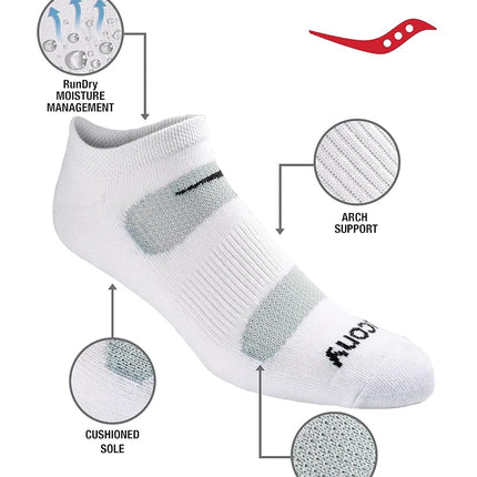 Saucony Men's Multi-pack Mesh Ventilating Comfort Fit Performance No-show Running Socks, White (6 Pairs), L UK