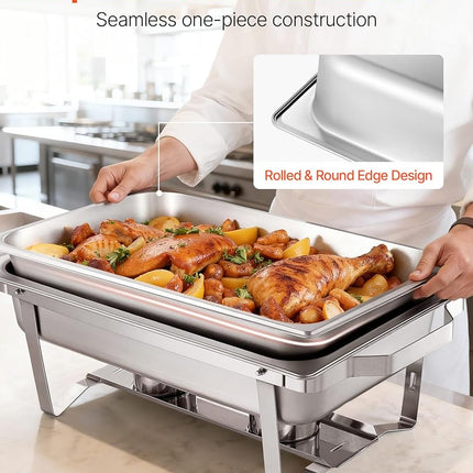 VEVOR Rectangle Chafing Dish, 9 Qt 6 Pack Stainless Steel Chafing Dish, Food Warmer Chafer Complete Set with Hollow Handle, 3 Food Tongs, Lid, Fuel Holder, Chafer Dishes for Banquet Party Wedding