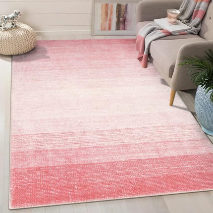Wonnitar Washable 3x5 Area Rug, Pink Rugs for Girls Bedroom, Contemporary Ombre Nursery Soft Mat for Baby Girl, Modern Non-Skid Faux Wool Indoor Carpet for Bathroom Dorm Bedside (Pink,3'x5')