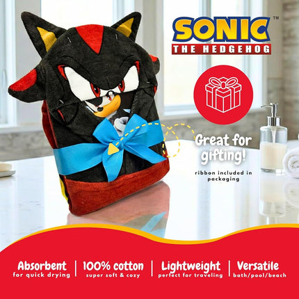 Sonic Shadow The Hedgehog Anime Kids Super Soft Bath/Pool/Beach Soft Cotton Terry Hooded Towel Wrap, 24 in x 50 in, Mario & Luigi, (100% Officially Licensed Product) By Franco