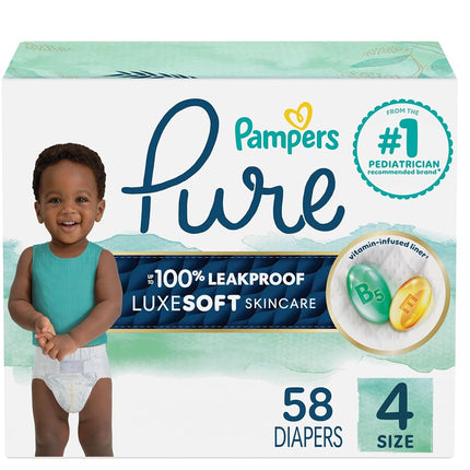 Pampers Diapers Size 4, 58 Count - Pure Disposable