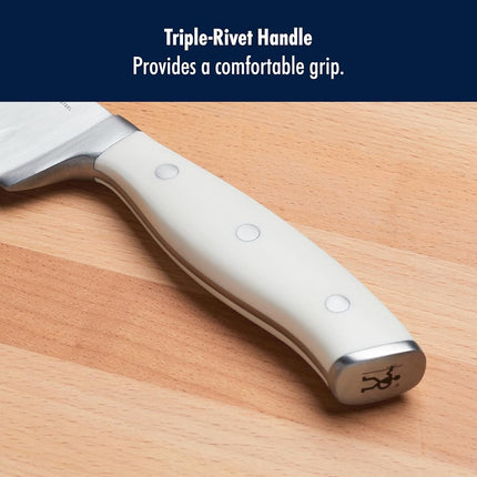 HENCKELS Forged Accent Razor-Sharp 7-inch Hollow Edge Santoku Knife, White Handle, German Engineered Informed by 100+ Years of Mastery