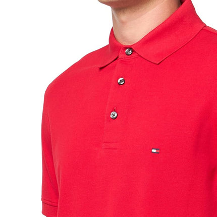 Tommy Hilfiger Men's Short Sleeve Polo Shirts in Slim Fit with Stretch and Organic Pique Cotton, Primary Red, XXL