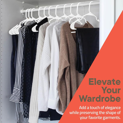 Premium Clothes Hangers – Space-Saving Slim Design, Lightweight and Durable Plastic with Smart Shoulder Grooves, Versatile Usage for Organizing Laundry, Coats, and Clothes, White, Pack of 30