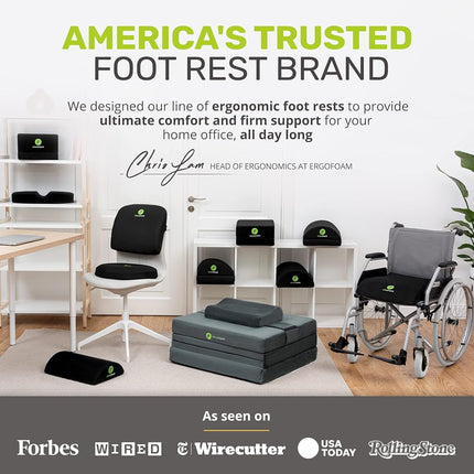 ErgoFoam Ergonomic Foot Rest Under Desk | Premium Velvet Soft Foam Footrest for Desk | Most Comfortable Desk Foot Rest in The World for Lumbar, Back, Knee Pain | Foot Stool Rocker (Black)