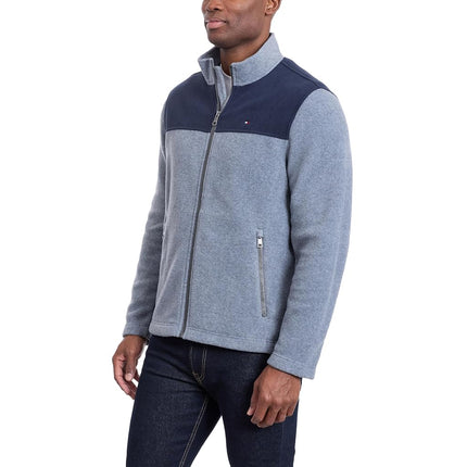 Tommy Hilfiger Men's Classic Zip Front Polar Fleece Jacket, Navy/ Light Grey, 4X