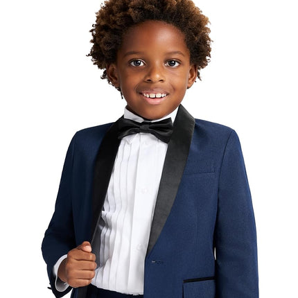 Nautica Boys' 4-Piece Tuxedo Set with Dress Shirt, Bow Tie, Jacket, and Pants, Blue Tuxedo, 4