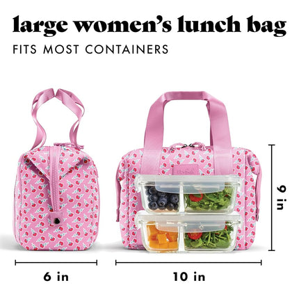 Fit & Fresh Neoprene Lunch Bag For Women, Insulated Womens Lunch Bag For Work, Tear & Stain Resistant Large Lunch Box For Women With Containers and Ice, Machine Washable Remi Bag, Sweet Pink Block