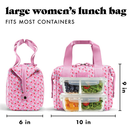 Fit & Fresh Neoprene Lunch Bag For Women, Insulated Womens Lunch Bag For Work, Tear & Stain Resistant Large Lunch Box For Women With Containers and Ice, Machine Washable Remi Bag, Sweet Pink Block