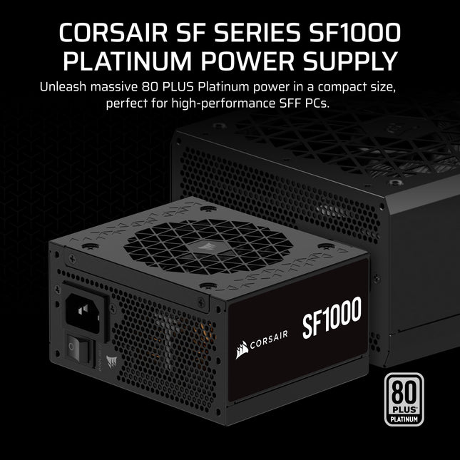Fuente de alimentación CORSAIR SF1000 1000W 80 PLUS Platinum SFX - Compatible con ATX 3.0, lista para PCIe 5.0, totalmente modular, bajo ruido, negra