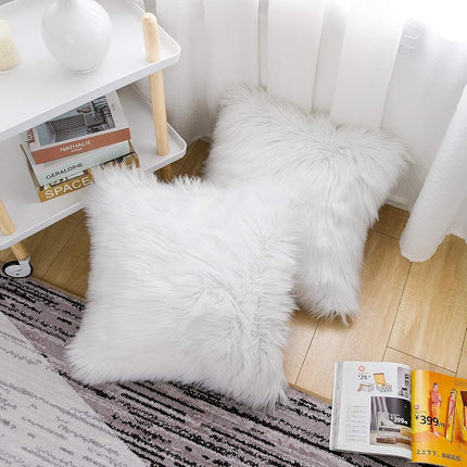 Decorative White Fluffy Pillow Covers New Luxury Series Merino Style Faux Fur Throw Pillow Covers Fuzzy Cushion Cover 20x20 Inch