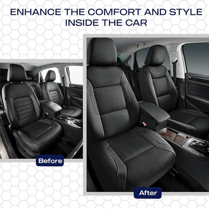 Skechers Memory Foam Car Seat Covers, Leather & Mesh Thick Protection, Black Front Cover, Airbag Compatible, Automotive Comfort & Protection for Most Cars, Trucks, SUVs, Black & Memory Foam (SK01055)