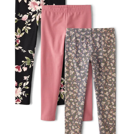 The Children's Place Leggings surtidos de uso diario de niña, pack de 3 en floral/malva/gris, talla XS