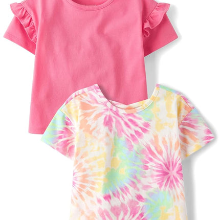 The Children's Place Baby Girls' Everyday Casual Short Sleeve Knit Shirts, Cosmos 2-Pack, 4T