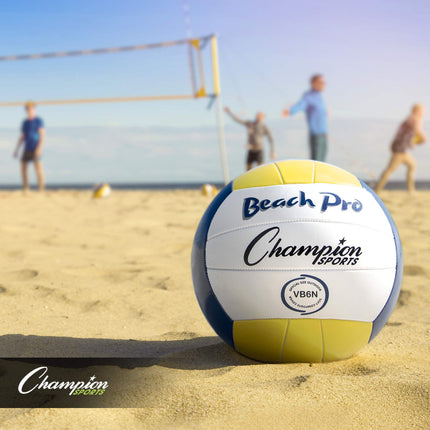 Champion Sports Outdoor Beach Volleyball, Official Size - Durable, Water-Resistant Volleyballs with Synthetic Leather Cover for Recreational, Competitive Play - Premium Volleyball Gear - Blue/Yellow