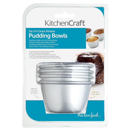 KitchenCraft Mini Pudding Mould Set of 4, Anodised Aluminium, 7.5 cm, Silver