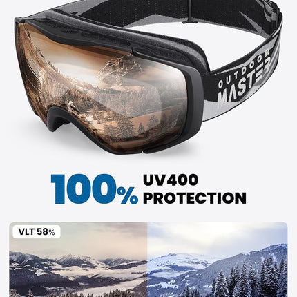 OutdoorMaster Ski Goggles with Cover Snowboard Snow Goggles OTG Anti-Fog for Men Women, Vlt 58.01%