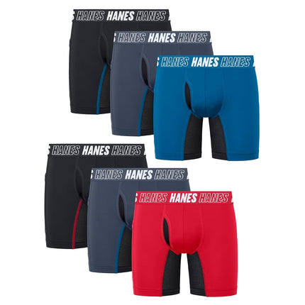 Caleçons longs pour garçons Hanes Moves, anti-frottement, noir/bleu/rouge, très grand