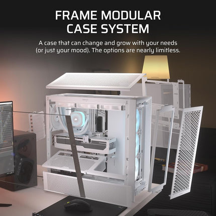 CORSAIR FRAME 4000D RS ARGB Modular Mid-Tower ATX PC Case – High Airflow, 3x Pre-Installed RS ARGB Fans, InfiniRail™ Fan Mounting System, ASUS BTF, MSI Project Zero, Gigabyte Project Stealth – White